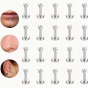 Resim 20'li Paslanmaz Çelik Labret Studs ile Sentetik Kübik Zirkonya, Boho Elegant Dudak Yüzükleri Kıkırdak Helix Conch Vida Piercing Takıları Günlük ve Parti Giyim için 
