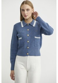 Resim Sementa Polo Yaka Düğmeli Triko Hırka - Indigo Indigo 