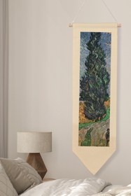 Resim Van Gogh Duvar Halısı, Sanat Serisi Dekor, 100cm Kanvas Flama Askılı Duvar Örtüsü NO:745 - Renkli - 16 / 30 x 100 