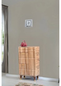 Resim Roma Atlantik Çam Ayakkabılık Gold Detaylı 1 Kapaklı 1 Çekmeceli 2 Düşen Kapak 60x34x150 Cm 