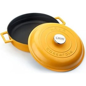 Resim Metal Spring Serisi - Döküm Çok Amaçlı Tencere, Yuvarlak, 28 Cm, Mat, Parlak Siyah Taban, Sarı, Kubbe Kapak 