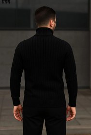 Resim Erkek Fitilli Triko Kazak 2li Set Bebek Mavisi Siyah Regular Balıkcı Yaka Tam Boğazlı Triko Seti Modeli Kazak 