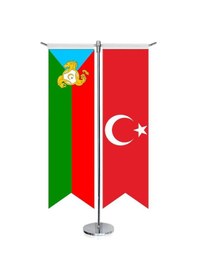 Resim Kumuklar, Kumıklar Bayrağı Ve Türkiye - Kırlangıç - Saten T Direk 2li Masa Bayrağı 1 