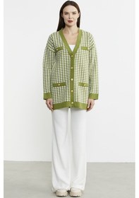 Resim Kazayağı Motif Oversize Triko Ceket - Yeşil 001 