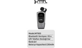 Resim Mtl Yaka Klipsli Mono Makaralı Bluetooth Kulaklık Çift Telefon Destekli Mt920 