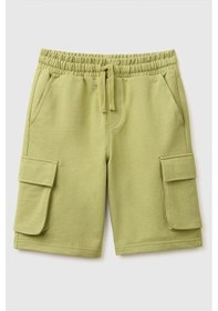 Resim United Colors Of Benetton Erkek Çocuk Beli İp Detaylı Ön Cepli Bermuda Şort Haki 6-14 Yaş-2810 