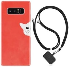 Resim kilifland Samsung Galaxy Note 8 ile Uyumlu Kılıf Silikon Desen Boyun Askılı Kedoş 1735 