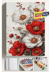 Resim Sayılarla Boyama Seti Numaralı Tuval Fırça Boya Dahil Kasnaklı Set 50x70 Cm - Gelinik Çiçeği 