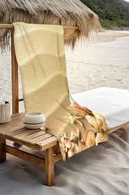 Resim Dijital Baskı Plaj Deniz Havlusu Kumsal Desenli Peştamal HVL0031 