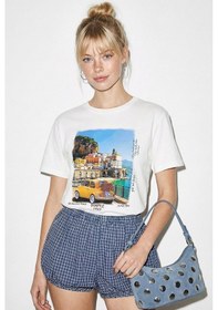 Resim Shade Kadın Pamuk Italy Temalı Baskılı Tasarım T-shirt 1008 60282054 - Beyaz L 
