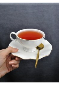 Resim 2 Kişilik 4 Parça Porselen Gold Yaldızlı Çay Neskafe Fincan Takımı 170 Ml Altın Fincan Seti -lilyum Gold 