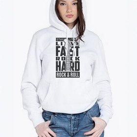 Resim Rock & Roll Tasarımlı Kapşonlu Kadın Sweatshirt 