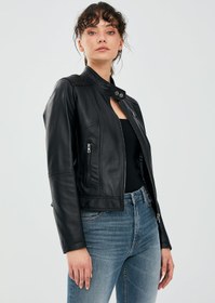 Resim Kylie Kadın Siyah Kısa Deri Ceket - Siyah / XL 