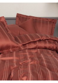 Resim Cotton Box Smart Bambu Saten Çift Kişilik Nevresim Takımı Stripe Kiremit 