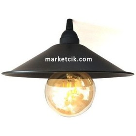 Resim Dekoratif Siyah Metal Abajur Aplik Rustik Ampul Şapkası 40 Cm 
