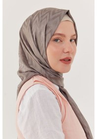 Resim Mirsoy Scarf Zikzak Desen Parlak Jakar Şal - Gri Gri 