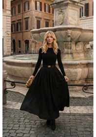 Resim Lastik Bel Poplin Uzun Kloş Etek Siyah 