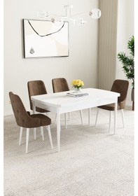 Resim Mabel Beyaz 80x132 Açılabilir Yemek Odası Takımı 4 Adet Sandalye Gri 