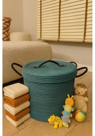 Resim Mavaux Armonia Deri Saplı Kapaklı Kirli Çamaşır Sepeti Düzenleme Sepeti Oyuncak Sepeti Petrolmavi 