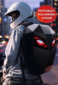 Resim MEDUSHOP LED Gözlü Sert Kabuk Motosiklet Sırt Çantası – Laptop Uyumlu, Darbeye Dayanıklı 