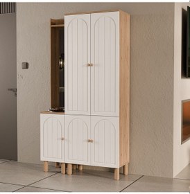 Resim Set 5089-5084 Rapsody Sol Aynalı 5 Kapaklı Membran 5 Askılı Bohem Portmanto Sepet-beyaz Beyaz - Meşe 