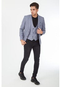 Resim Sposo 5139 Ekose Yelekli Dar Kalıp Gri Erkek Blazer Ceket Gri 