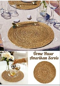 Resim 6 lı Hasır Supla Örgü Amerikan Servis Tabak Tava Tencere Altlığı Bej 