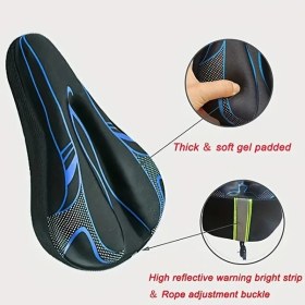 Resim Elmpaly Siyah Mavi 1 Adet Yumuşak Kalın Jel Bisiklet Selesi Reflektörlü Nefes Alabilir Bellek Köpük Siyah Mavi 