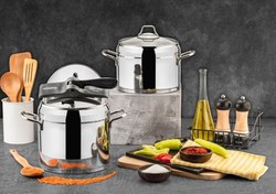 Resim Evimsaray Zümrüt Gri 4+7 Litre Düdüklü Tencere Seti 