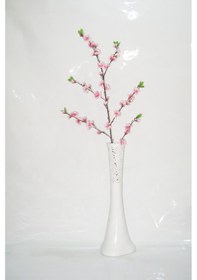 Resim 60 Cm Beyaz İşlemeli Vazo Pembe Bahar Dalı 