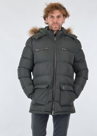 Resim Four Hand's Oversize Kapüşonlu Minimalist Erkek Kaban - Kışlık - Yeşil / 2XL 