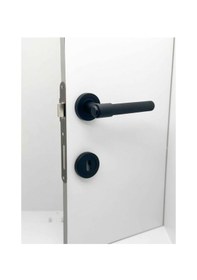 Resim Punch Mat Siyah Rozetli Oda Kapı Kolu 5 Takım 