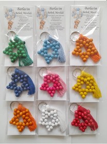 Resim 25 ADET Yandan Püsküllü Yıldız Anahtarlık Bebek Mevlüt Şekeri Çok Renkli 