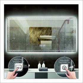 Resim Dnr-Mirror80x120 Cm Günışığı Ledli Tasarım Kumlamalı Dokunmatik Tuşlu Buğu Önleyicili Banyo Aynası 