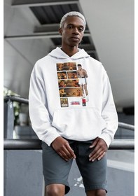Resim Sevbano Muhammedd Alii Cllay Baskılı Unisex Oversize Efsane Boksör Hoodie Beyaz 