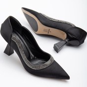 Resim Saten Kalın Sıra Taşlı Siyah Kadın Kadeh Topuk Stiletto-2535-sıyah Siyah 
