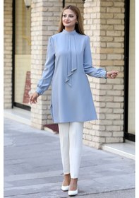 Resim Raika Moda Işıltı Taş Detaylı Büyük Beden Tesettür Tunik Gri 