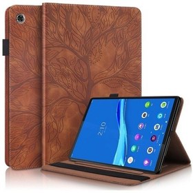 Resim Lenovo Uyumlu Tab M10 Plus Hayat Ağacı Serisi Tutucu Ve Kart Yuvaları Ve Kalem Yuvası İle Yatay Çevirme Deri Kılıf 
