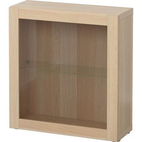 Resim Raf Ünitesi, Ağartılmış Meşe Görünümlü-beyaz Meşe Görünümlü-şeffaf Cam, 60x20x64 Cm, Sındvık Beyaz 