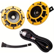 Resim Globalbloom Yellow Horn With Wire Harness Allrey Araba Kornası 12v Yüksek Sesli Metal İkiz Korn 