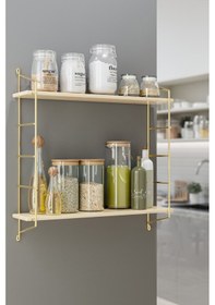 Resim Bino Duvar Rafı Masif Doğal Ahşap Büyük Boy Geniş 2 Katlı Gold Kitaplık Terek Mutfak Rafı Banyo Rafı 