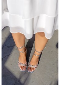 Resim Hanne Taş Detaylı Bağlamalı Kadın Topuklu Ayakkabı Silver Gümüş 