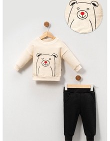 Resim Pamuklu Relaxed Animal Detaylı Yumuşak Doku Erkek Bebek Takım Siyah 