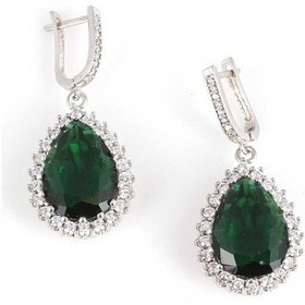 Resim Nusret 925 Ayar Gümüş Damla Zümrüt Taşlı Anturaj Küpe 