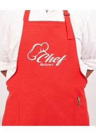 Resim Mutfak Önlüğü Kişiye Ve İsme Özel Nakışlı Mutfak Önlüğü Şef 1 Farklı Renkler Kırmızı 