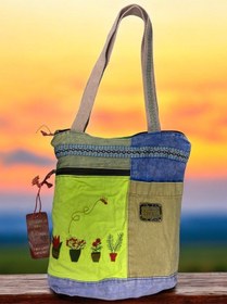 Resim Vintage Renkli Etnik Orta Boy Plaj Günlük Kadın Kol Omuz Çantası 27cm X 33cm Bej 