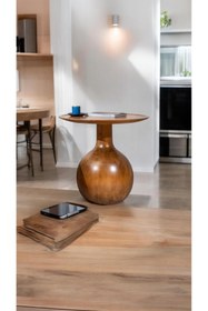 Resim Simillo Home&Living Wood Tekli Mantar Ahşap Orta Sehpa Tik Ağacı Renk Fiskos Çiçeklik Decorative 