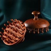 Resim 1 adet Sandal Ağacı Yuvarlak Saç Masaj Tarağı Normal Saç Tipi İçin, Ergonomik Saplı Ahşap Kılları Açma Fırçası 