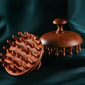 Resim 1 adet Sandal Ağacı Yuvarlak Saç Masaj Tarağı Normal Saç Tipi İçin, Ergonomik Saplı Ahşap Kılları Açma Fırçası 