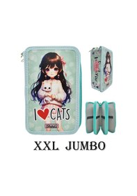 Resim Xl Jumbo Model Kedili Kız Kalem Kutusu Organizer Kalemkutu 3 Bölmeli Kalemlik Yeşil Yeşil 